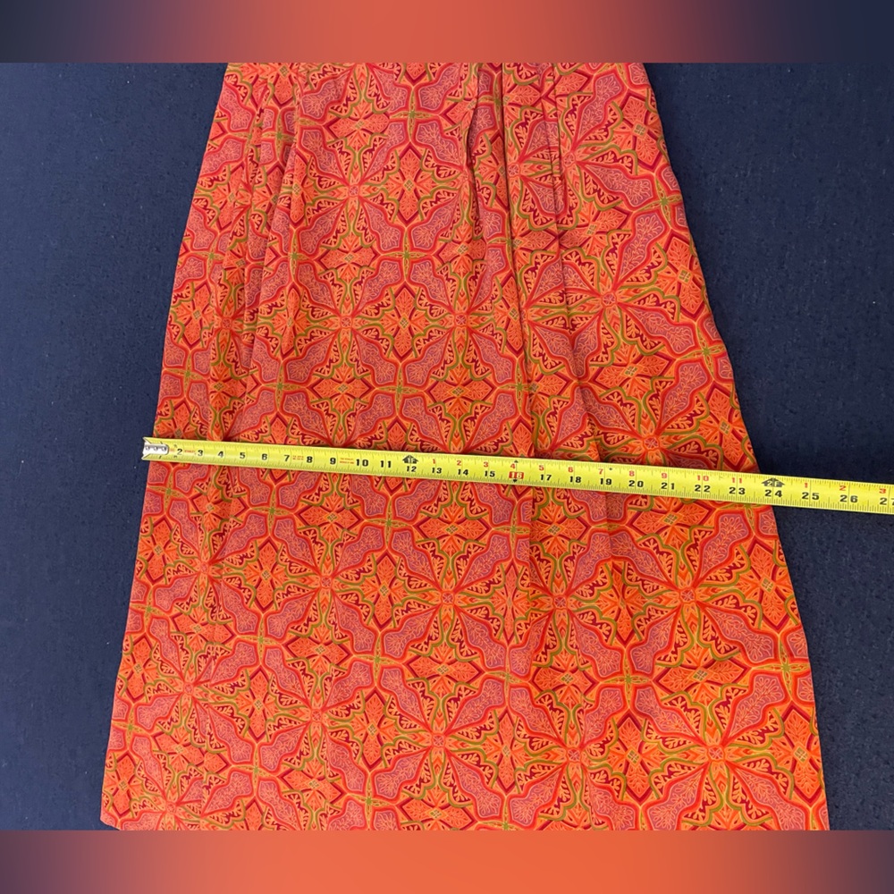 EVAN- PICONE rusty orange & red 100%silk pleated midi-maxi pencil skirt Vintage - Picture 12 of 16